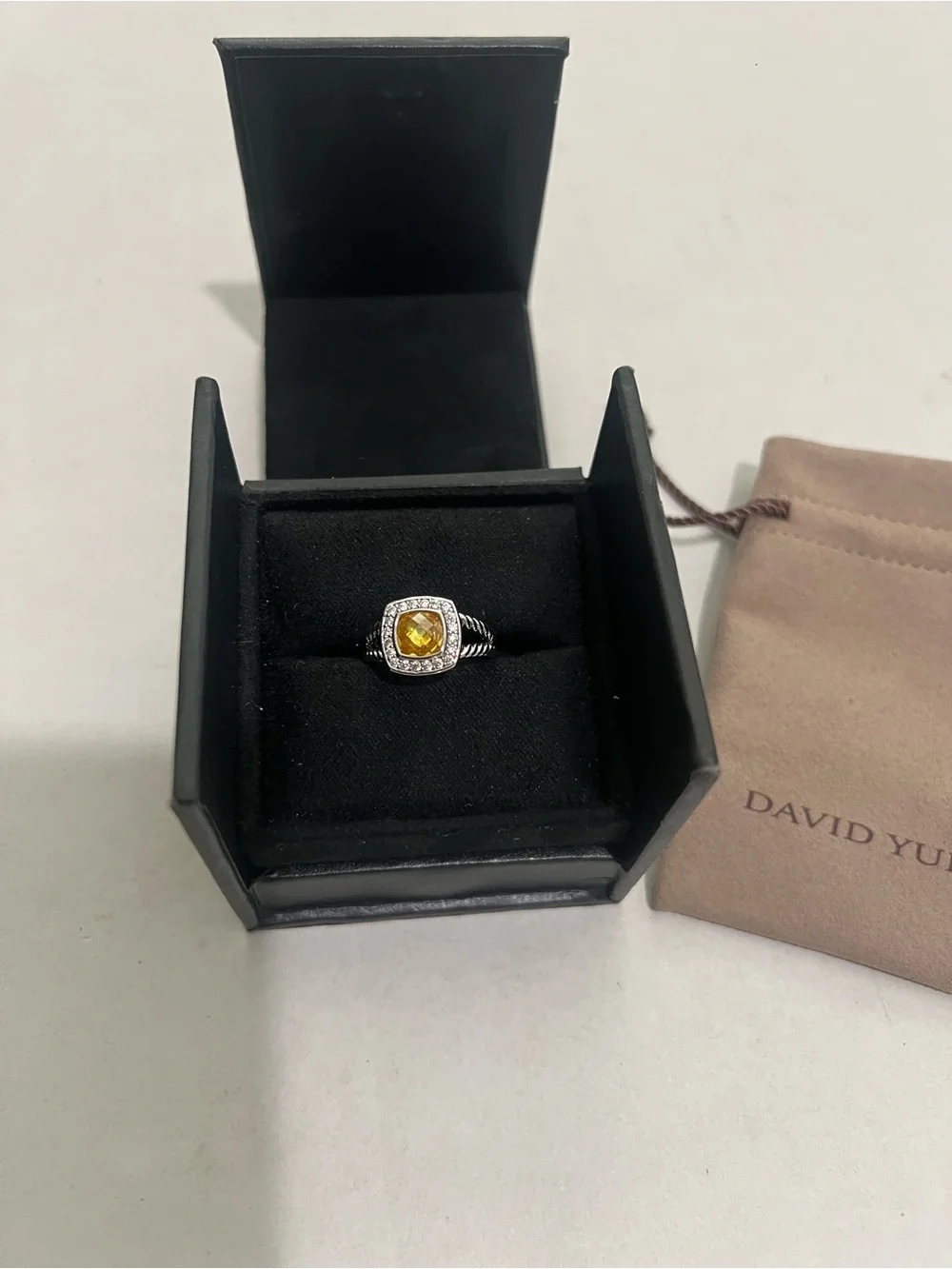 David Yurman Petite Albion Ring with Citrine and Diamonds Size 7